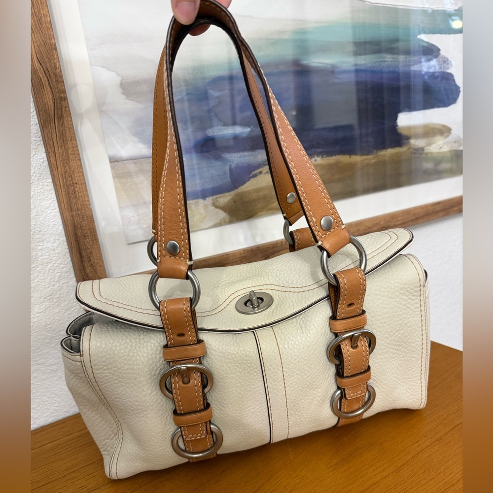 Coach Chelsea Ivory Pebbled Leather Satchel/Shoulder Bag